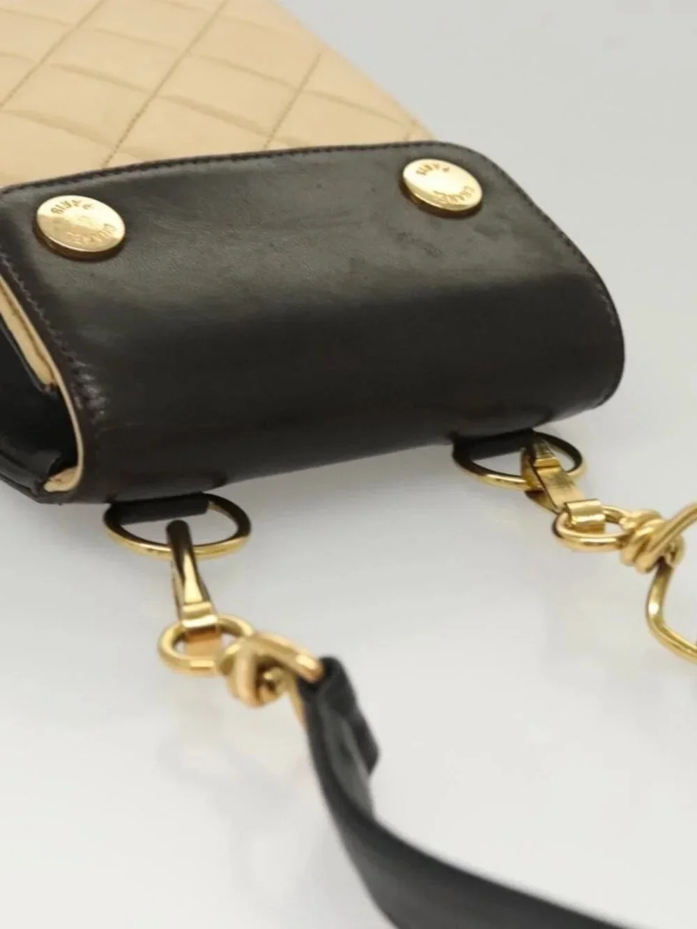 CHANEL Hand Bag Lamb Skin Beige CC Auth 117841